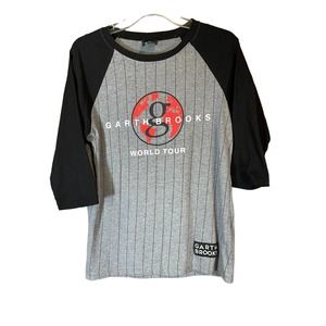 Garth Brooks World Tour Gray Pinstripe Raglan 3/4 Sleeve T-Shirt Sz MED Country